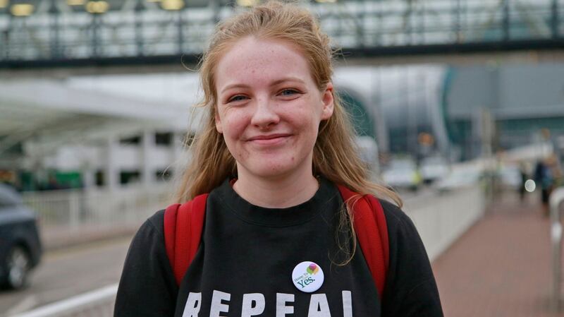 ‘I am going to really struggle to come back [TO IRELAND] if it’s a No vote,’ says Eimear Shine who flew into Dublin Airport from Amsterdam. Photograph: Nick Bradshaw