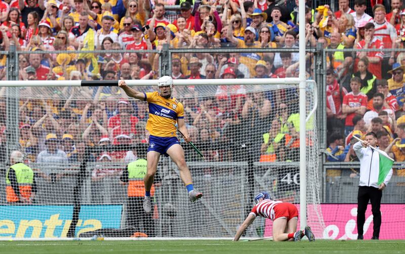 Clare's Aidan McCarthy celebrates scoring a vital goal. Photograph: Bryan Keane/Inpho
