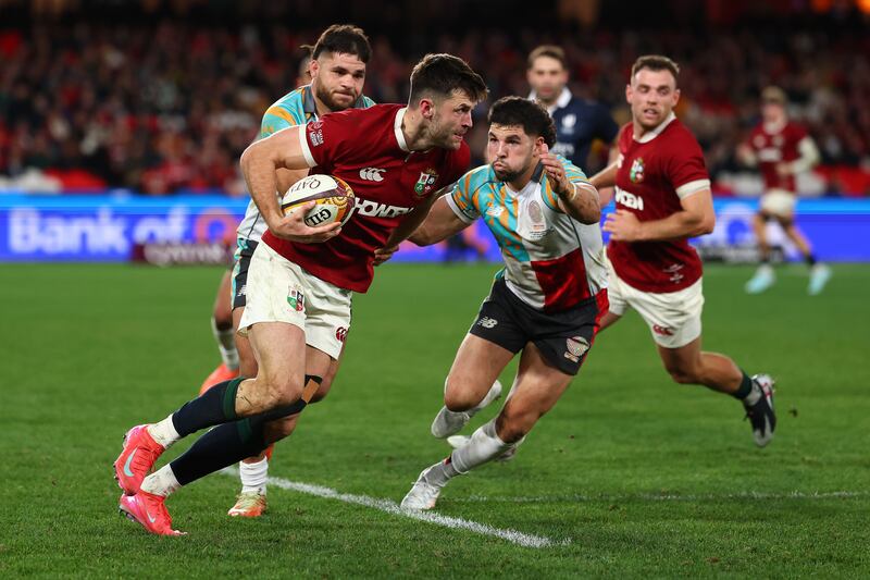 Blair Kinghorn in action for the Lions during their match against the First Nations and Pasifika XV in Melbourne. Photograph: Morgan Hancock/Getty Images