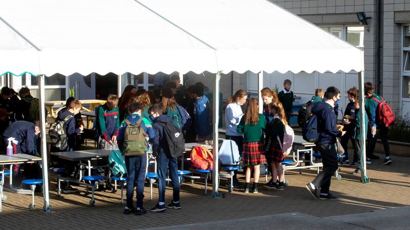 New outdoor seating areas at Gorey Community Secondary School. Photograph: Mary Browne