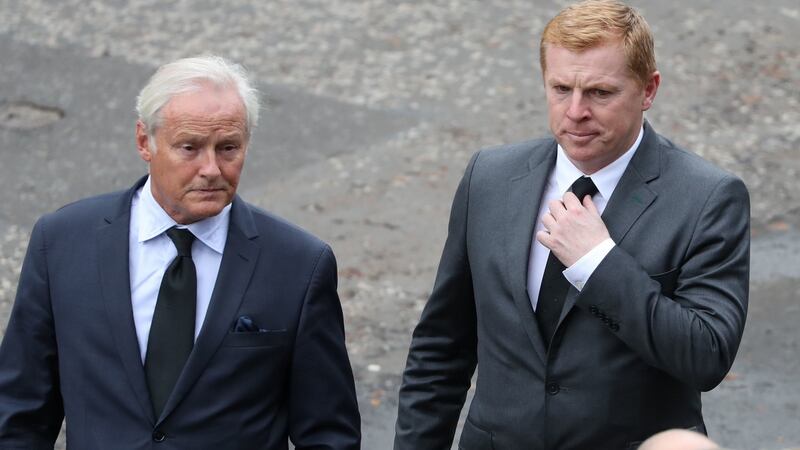 Celtic manager Neil Lennon  attending the funeral of former Rangers footballer Fernando Ricksen in Glasgow. Photograph: Andrew Milligan/PA Wire