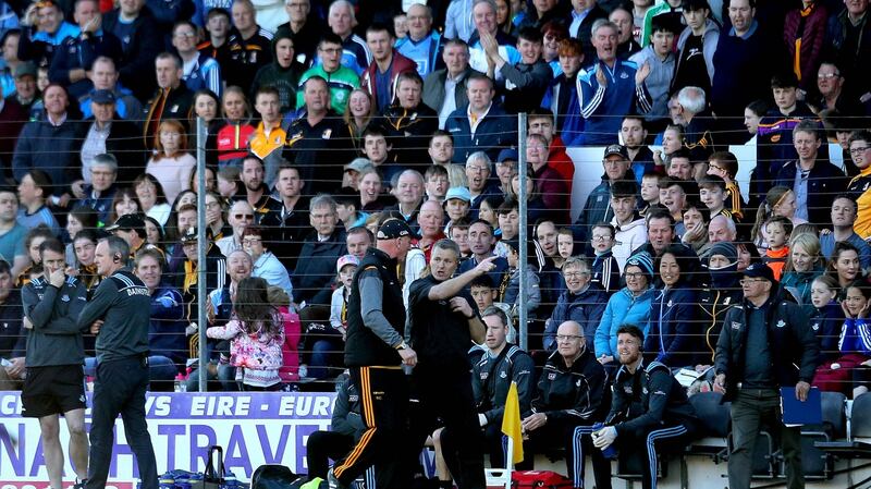Kilkenny manager Brian Cody wth Dublin selector Greg Kennedy. Photogaph: Ryan Byrne/Inpho