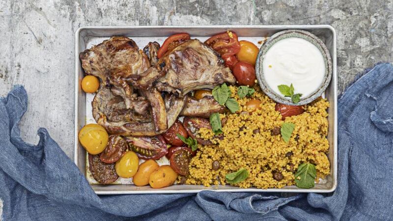 Lamb chops, ras al hanout tomatoes, cous cous and elderflower yoghurt