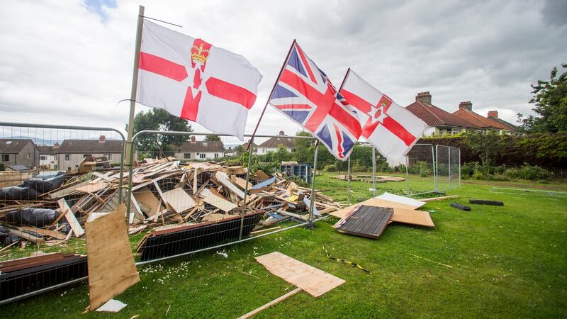 A loyalist bonfire at Cregagh Park East in Belfast. Photograph: PA Wire