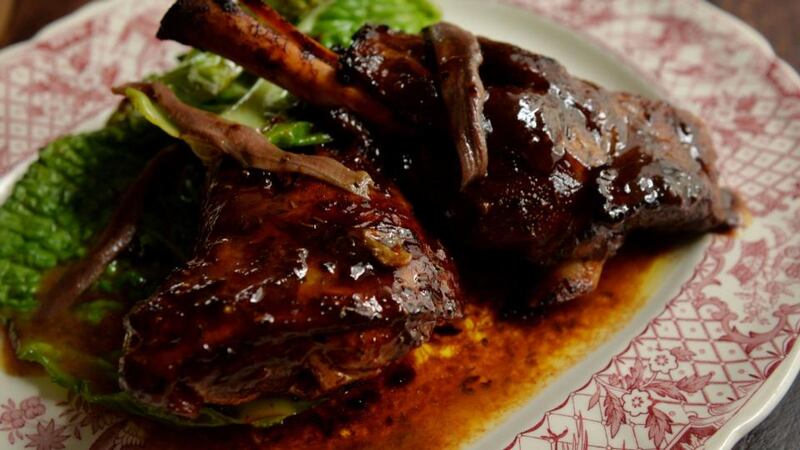 Lamb shanks, cabbage and anchovy, with Parmesan polenta. Photograph: Alan Betson