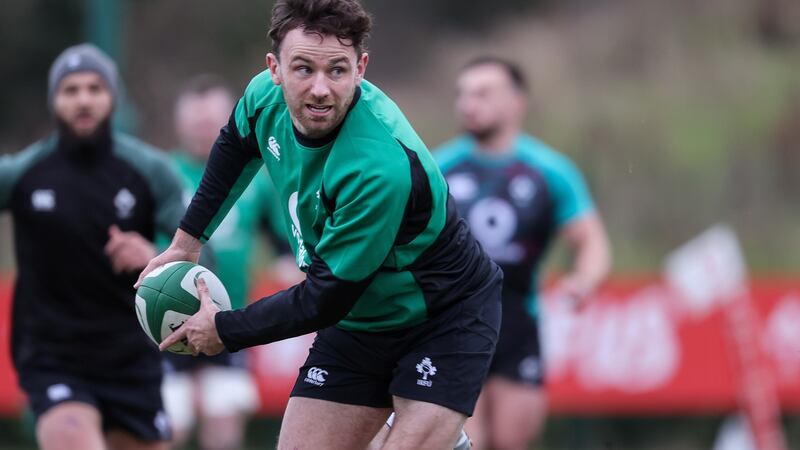 Hugo Keenan in action during an Ireland training session at  the Sport Ireland Campus at  Abbotstown. Photograph:  Dan Sheridan/Inpho