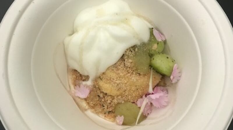 On the menu: Douglas fir and apple mousse, caramel oats, cucumber and Velvet Cloud yoghurt, by Eddie Attwell, chef at the  Eccles Hotel in Glengarriff, Co Cork