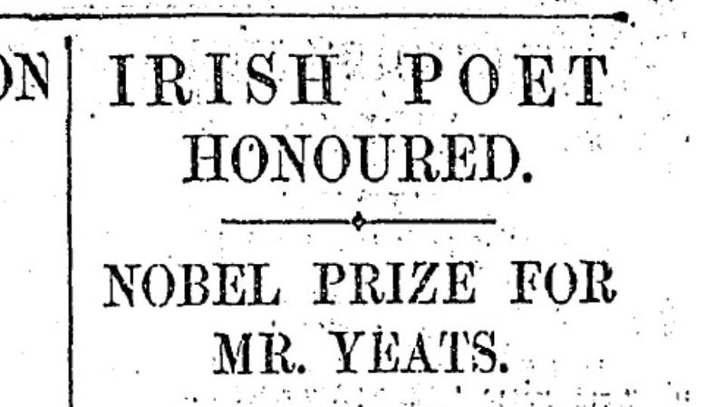 Nobel Prize for Mr Yeats: The Irish Times reported the poet’s award on November 15th, 1923