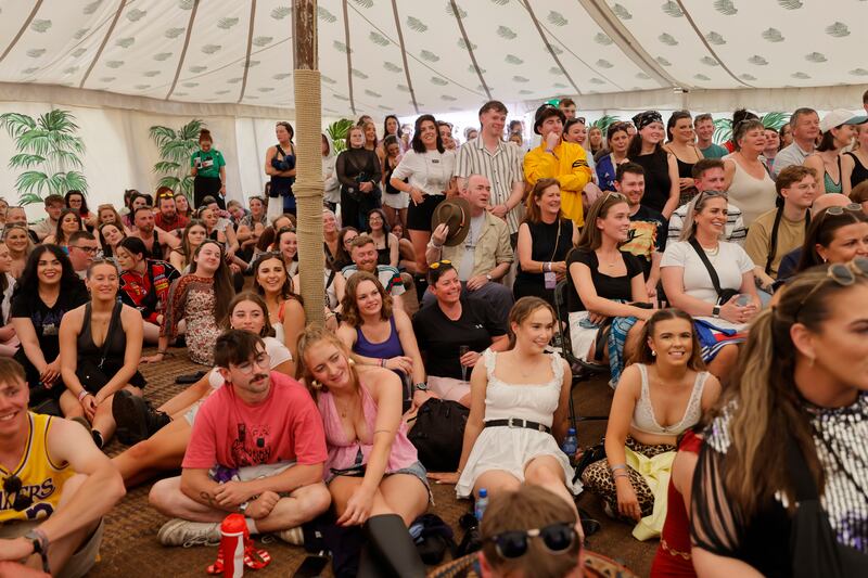 Electric Picnic: PJ Kirby and Kevin Twomey cohosts of the podcast I’M Grand Mam. Photograph: Alan Betson / The Irish Times

