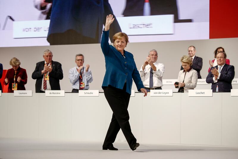 Last stand: Angela Merkel after her final CDU conference speech as leader, earlier this month. Photograph: Carsten Koall/Getty