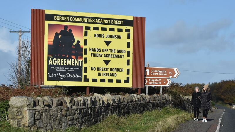 An anti-Brexit billboard on the Border outside Newry. Photograph: Charles McQuillan/Getty Images