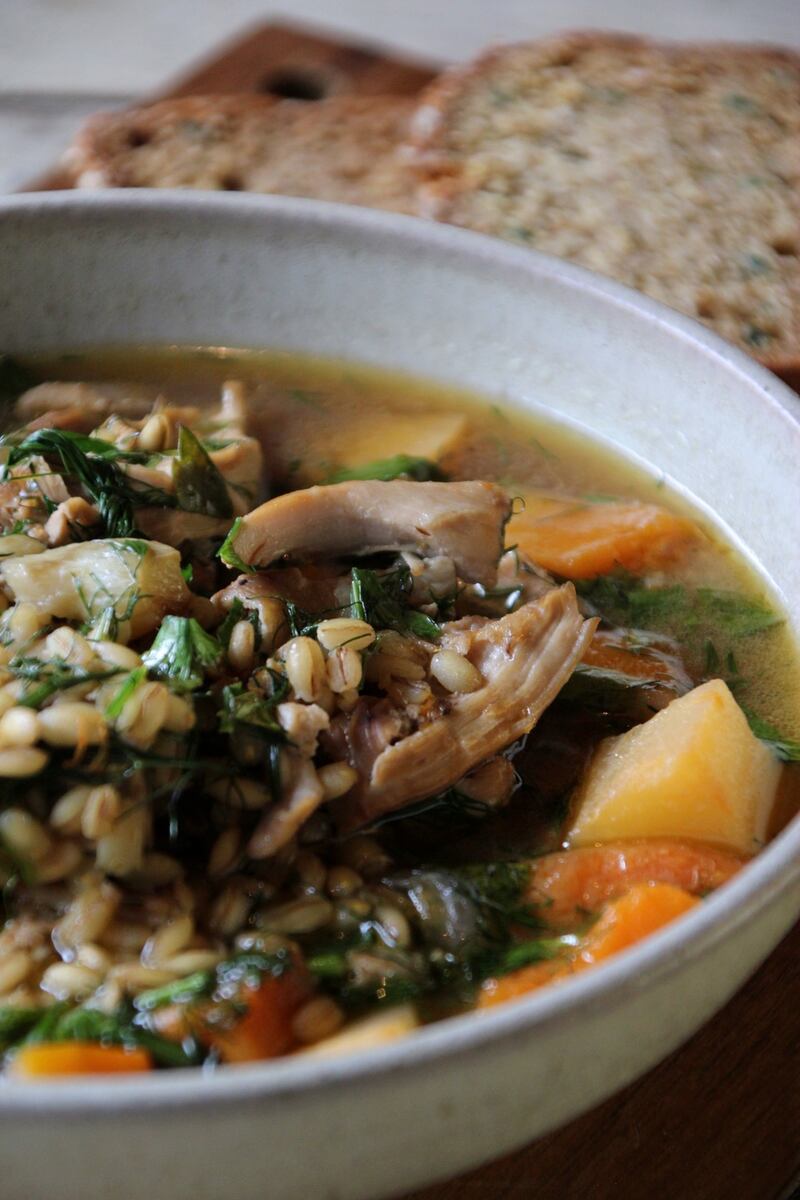 Chicken and barley broth:   use a free-range chicken to ensure you get the best flavour