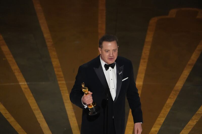 Brendan Fraser accepts the award for best actor in a leading role for  The Whale. Photograph: Todd Heisler/The New York Times