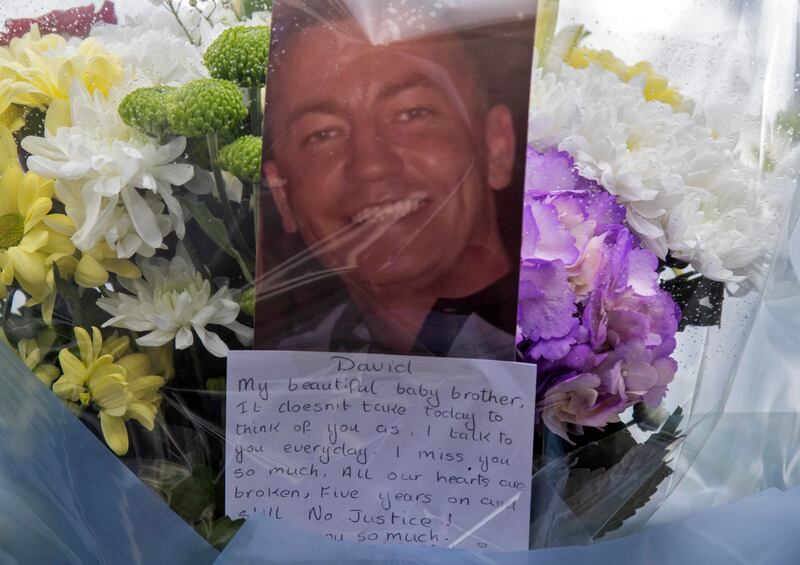 Flowers, balloons and messages at the Bonnington Hotel, formerly the Regency Hotel, where David Byrne was shot dead. Photograph: Colin Keegan/Collins