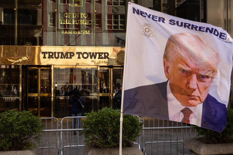 A flag supporting former US president Donald Trump outside Trump Tower in New York earlier this month. Photograph: Yuki Iwamura/Bloomberg