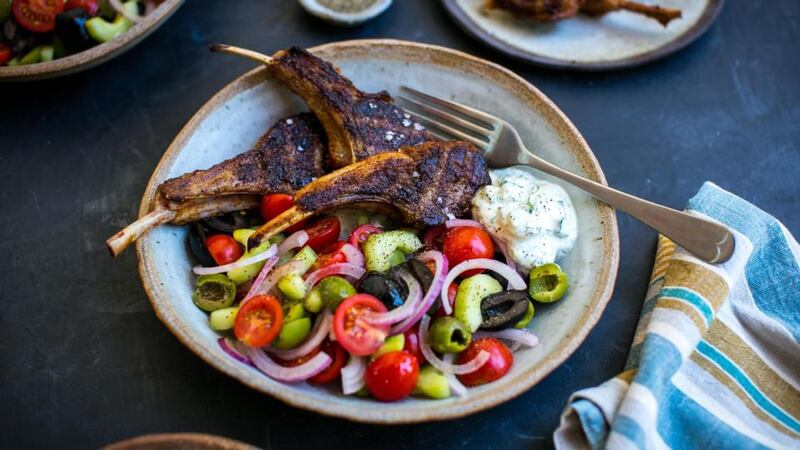 Summer eating: spiced lamb chops with fresh tzatziki and Greek salad