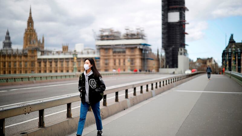 A quiet Westminster Bridge in London on April 2nd. The UK has recorded another 569 hospital deaths due to coronavirus. Photograph: Tolga Akmen/AFP via Getty