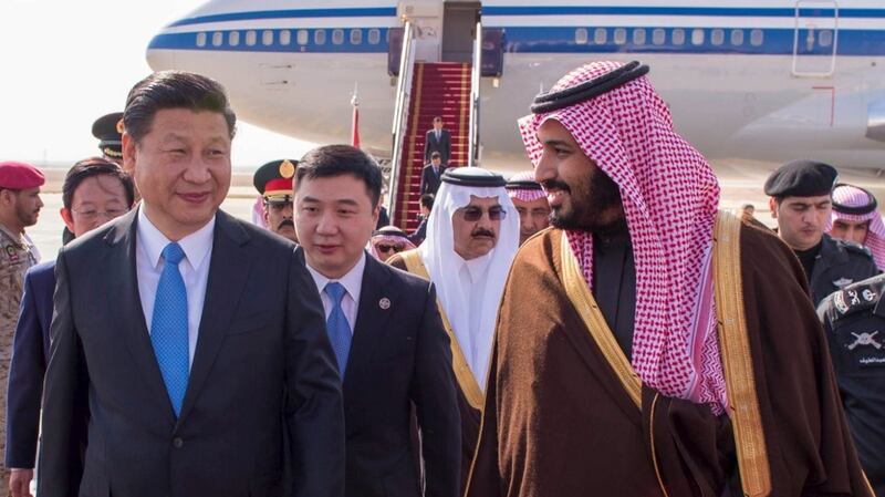 Saudi deputy crown prince and defence minister Mohammed bin Salman welcomes China’s president Xi Jinping in Riyadh ahead of a summit. Photograph: Reuters/Saudi Press Agency