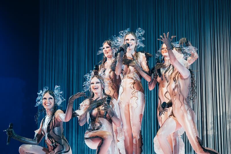 Tautumeitas performing Bur Man Laimi for Latvia. Photograph: Sarah Louise Bennett/EBU