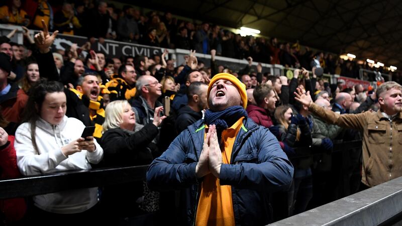 Newport County fans at a packed Rodney Parade for their fifth round clash with Manchester City in 2019. Photograph: Michael Regan/Getty