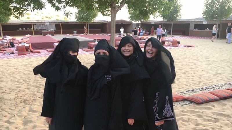 Lauren Reilly (right) and friends in Abu Dhabi