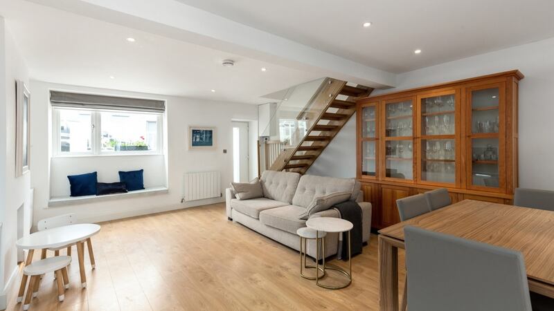 Living-dining room with new staircase