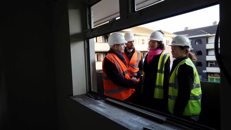 Paschal Donohoe: the Minister for Finance – visiting Cluid Housing’s redevelopment of St Mary’s Mansions in Dublin with Minister for Housing Eoghan Murphy – knows the Government will be judged on how it handles the housing crisis. Photograph: Mark Stedman