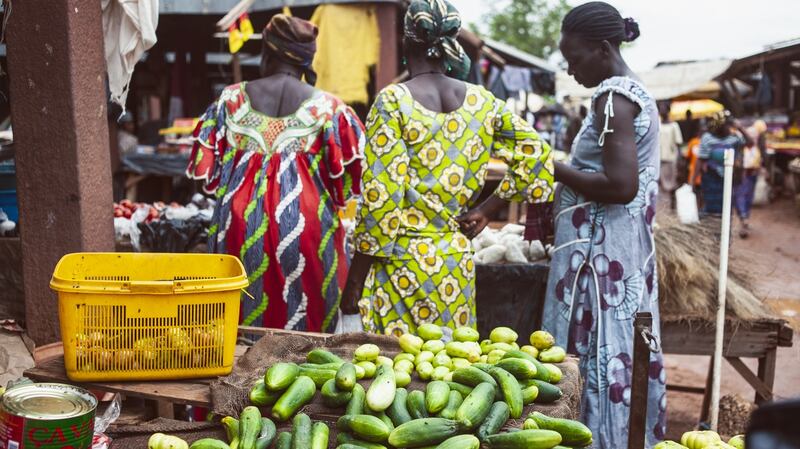 Women shopping in the open air market.