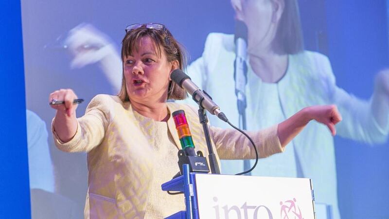 General Secretary of the INTO Sheila Nunan responding to Minister for Education Ruairí Quinn at conference in the Lyrath Estate Hotel, Kilkenny. Photograph: Pat Moore
