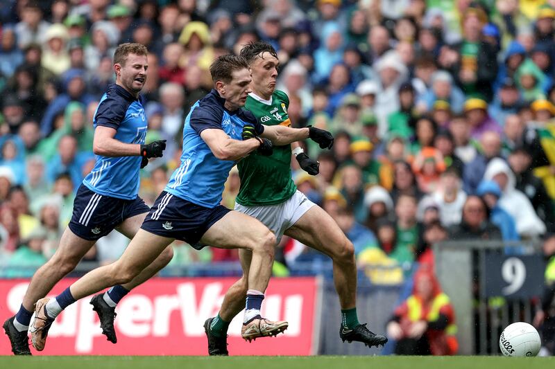 Michael Fitzsimons of Dublin challenges Kerry's David Clifford during the All-Ireland final at Croke Park. Photograph: Laszlo Geczo/Inpho