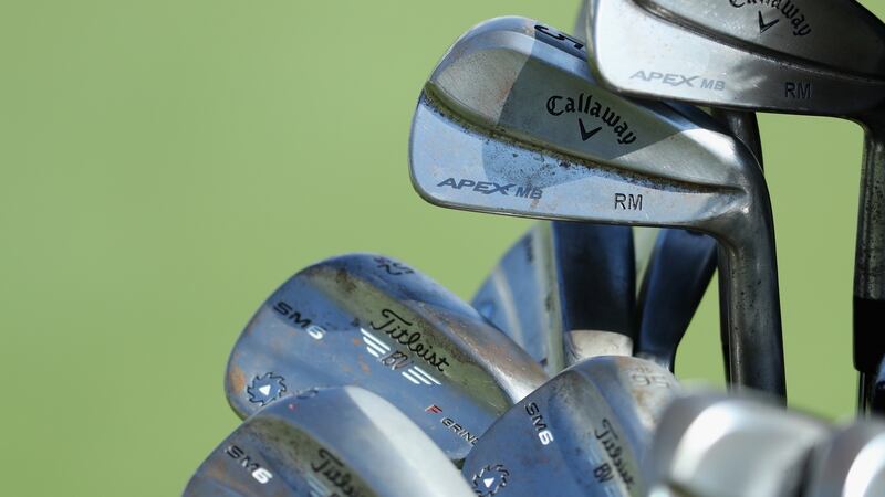 The Callaway irons and Titleist wedges used by Rory McIlroy as he hits balls on the range ahead of the BMW South African Open. Photo: Warren Little/Getty Images