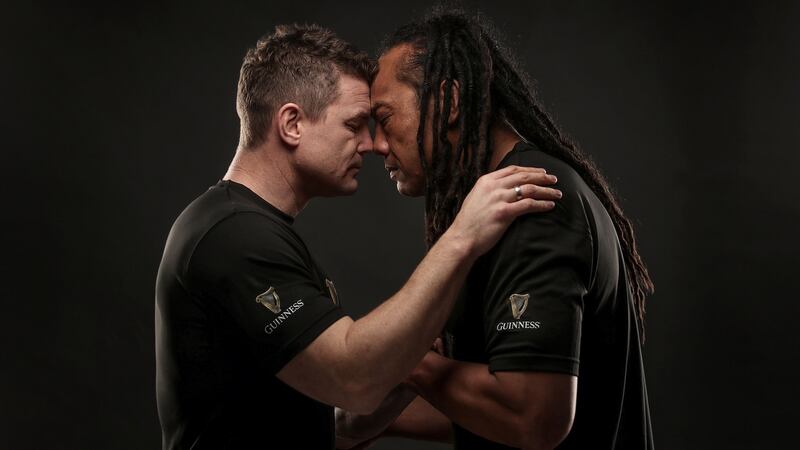 Brian O’Driscoll and Tana Umaga meet up ahead of the November international between Ireland and New Zealand in 2018. Photograph: Dan Sheridan/Inpho