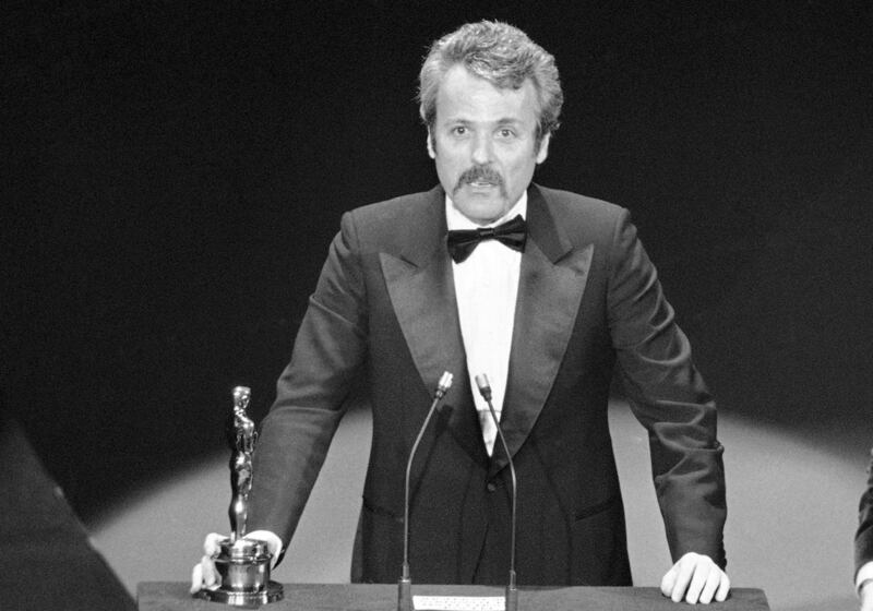 William Goldman accepts his best adapted screenplay Oscar for ‘All the President’s Men’ at the  Academy Awards in March 1977.   File photograph: AP