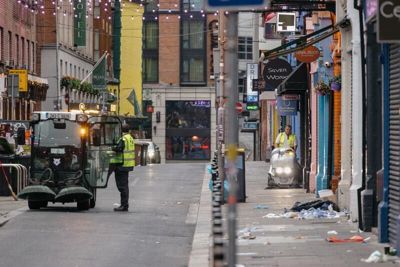 Members of the street cleaning team at work in Dublin 1. Photograph: Dan Dennison
