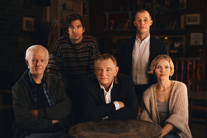 The Weir: Brendan Gleeson with fellow cast members Seán McGinley, Owen McDonnell, Tom Vaughan-Lawlor and Kate Phillips. Photograph: Rich Gilligan