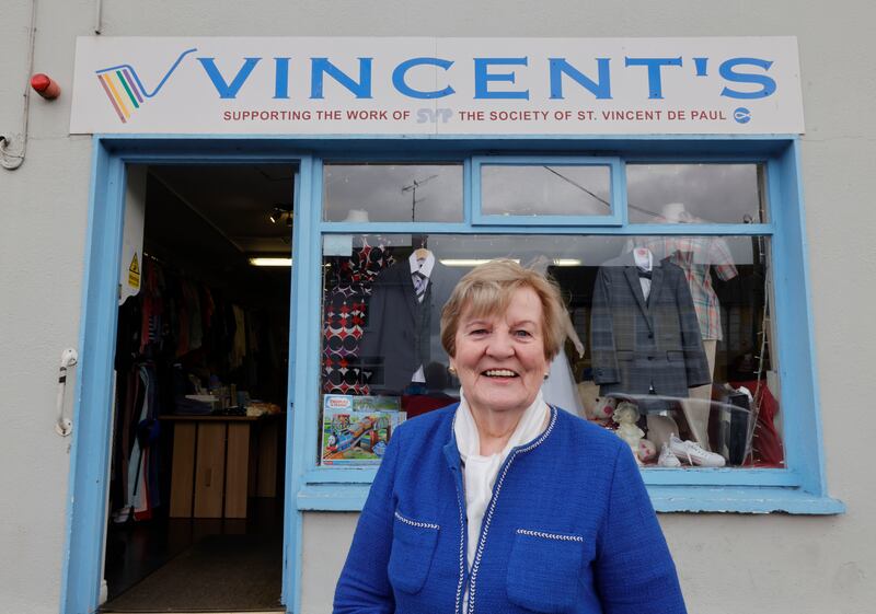 Vincent de Paul volunteer Madeleine Uí Mhéalóid outside the shop in Mullagh, Co Cavan. Photograph: Alan Betson