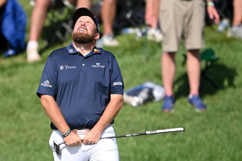 Shane Lowry reacts after putting in to tie the Major championship round record of 62 in his third round at the US PGA Championship at Valhalla. Photograph: Ross Kinnaird/Getty Images