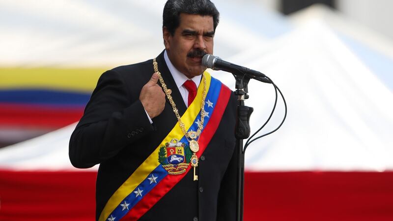 Embattled  Venezuelan president Nicolás Maduro speaks  to members of  the Venezuelan armed forces  during a ceremony in Caracas, Venezuela, earlier this month. File photograph: Cristian Hernandez/EPA