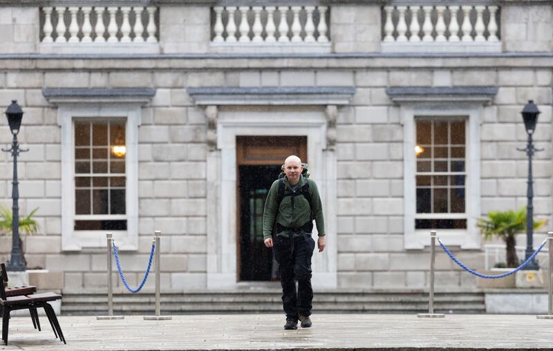 People Before Profit TD Paul Murphy at Leinster House with his bag backed ahead of his trip to Cairo where he would attend the ‘March to Gaza’. Photograph: Sam Boal/ Collins Photos 