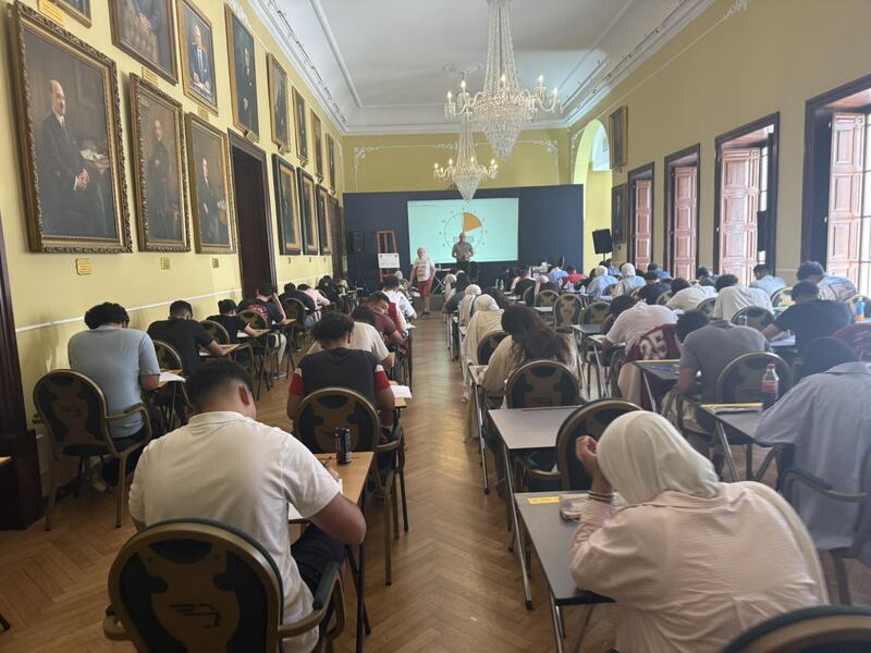 Leaving Cert students from Libya completing maths paper one in Malta last week. Photograph: Facebook/International School of Martyrs