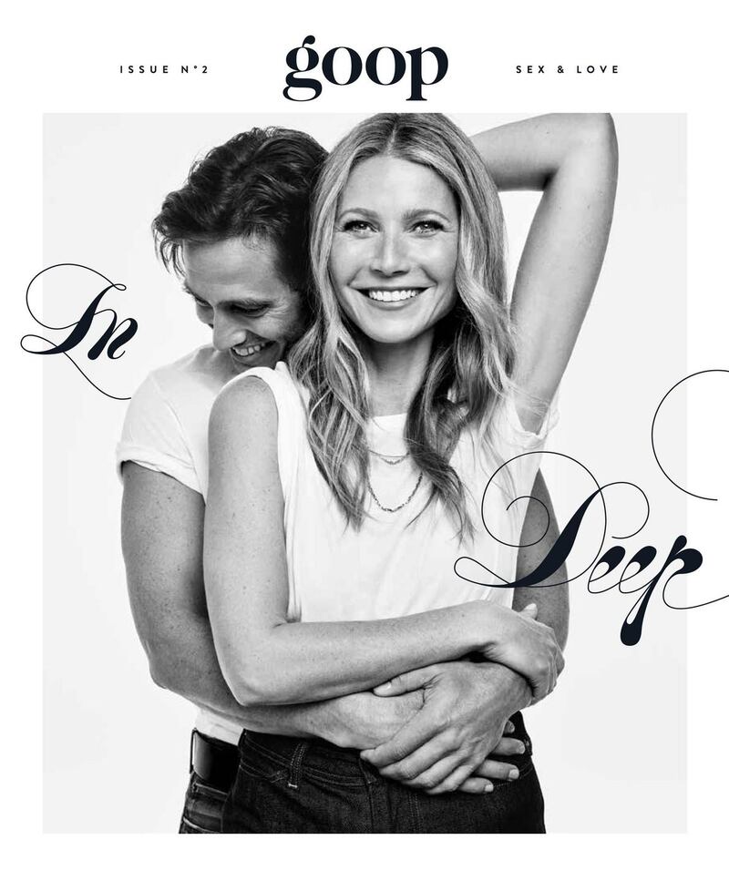 Gwyneth Paltrow and Brad Falchuk on the cover of her magazine, Goop. The couple married on September 29, 2018