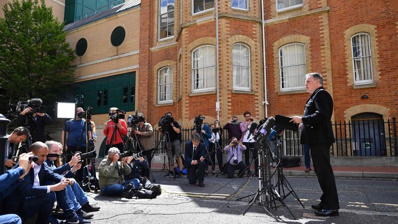 Thames Valley Police’s chief constable John Campbell gives a statement  at a police cordon at the Abbey Gateway near Forbury Gardens park in Reading, west of London, after the fatal stabbing nearby on the previous evening. Photograph: Ben Stansall/AFP/Getty