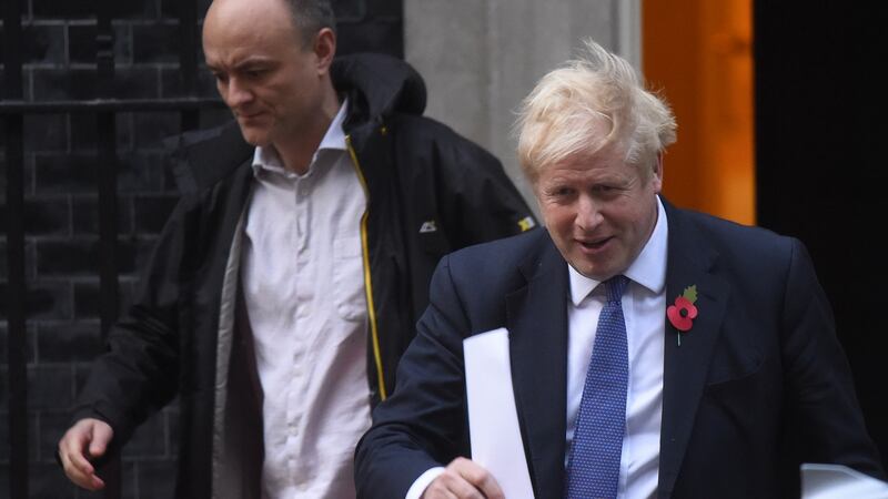 Dominic Cummings and British prime minister Boris Johnson in October 2019. Photograph: Peter Summers/Getty Images