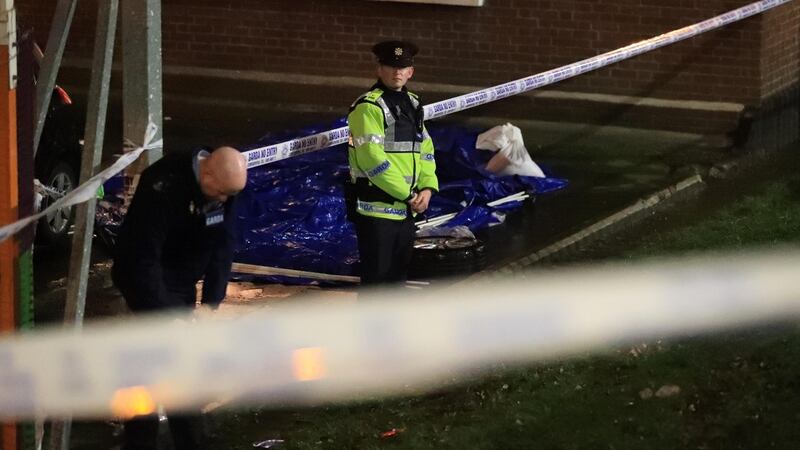 Gardai at the scene of a fatal shooting at James Larkin House on the North Strand, Dublin. Photograph: Colin Keegan/Collins Dublin.