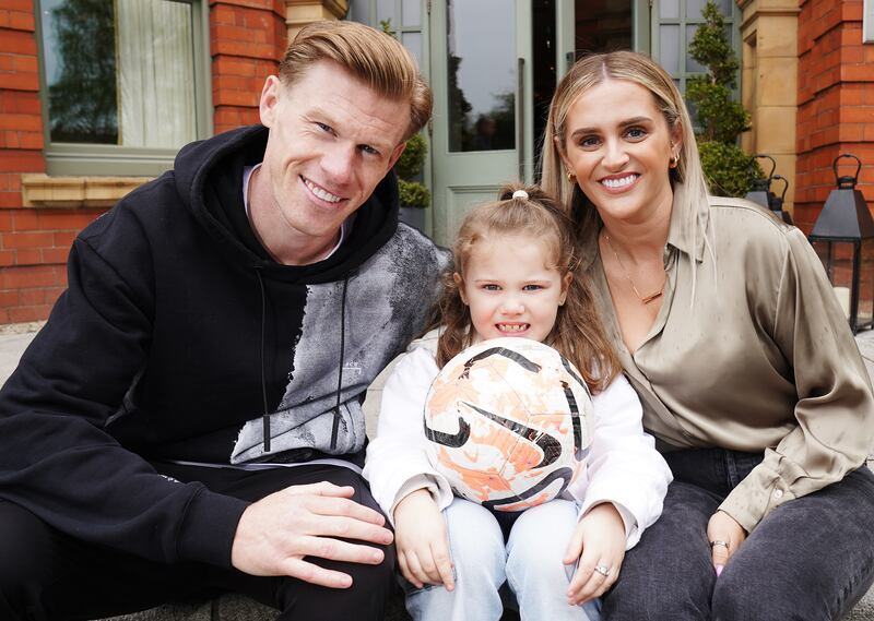 James McClean with his wife Erin and daughter Willow-Ivy during an AsIAm autism awareness event at the Dylan Hotel in Dublin. Photograph: Brian Lawless/PA Wire