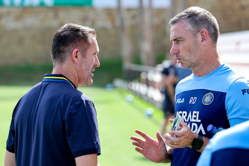 Robbie Keane with assistant Rory Delap of Maccabi Tel Aviv. Photograph: Robin Jones/AFC Bournemouth via Getty Images