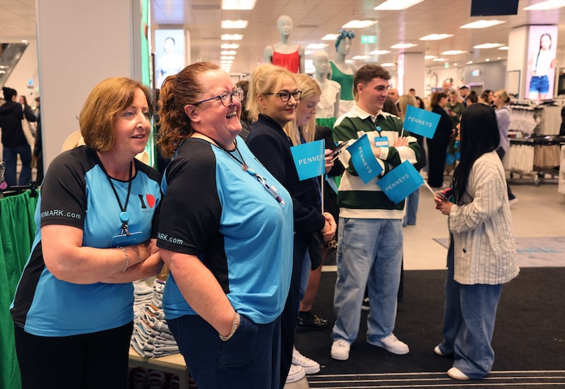 Penneys staff Michelle McDermott and Angela Fleming attend the official relaunch of the O'Connell Street store in Dublin. Photograph: Dara Mac Donaill