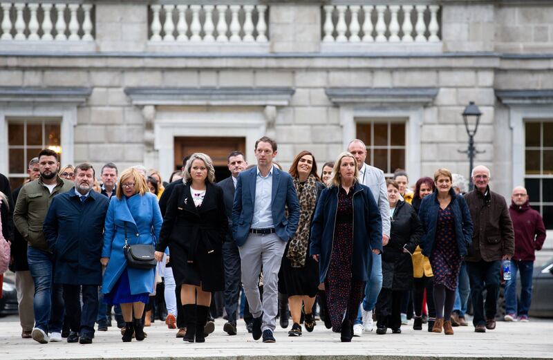 Vicky Phelan pictured with CervicalCheck campaigners leaving Leinster House in 2019. Photograph: Tom Honan