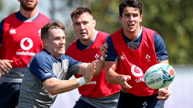 Jack Carty starts ahead of Joey Carbey on Saturday morning. Photograph: Dan Sheridan/Inpho