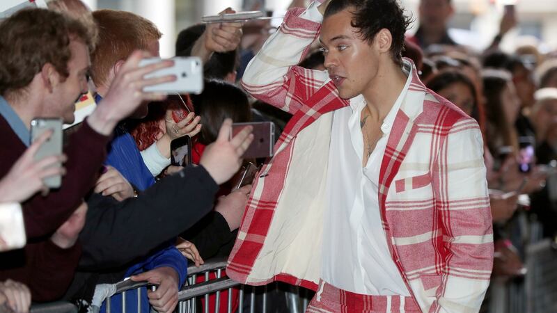 Harry Styles  at BBC Broadcasting House in London ahead of an appearance on The Radio 1 Breakfast Show with Nick Grimshaw this morning. Photograph: Jonathan Brady/PA Wire